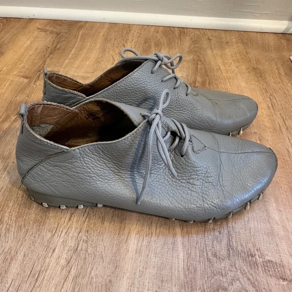 Litfoot | Women's Gray Pebbled Leather Lace Up Oxford Comfort Flats Shoes, 8